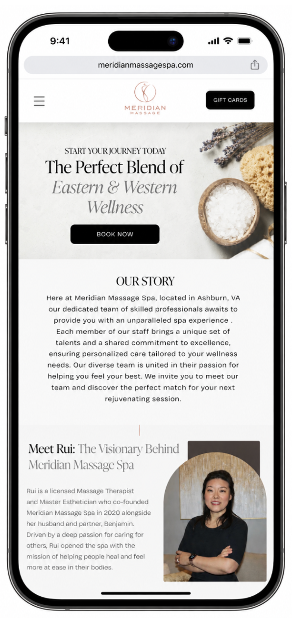 Meridian Massage Spa redesigned light mobile website